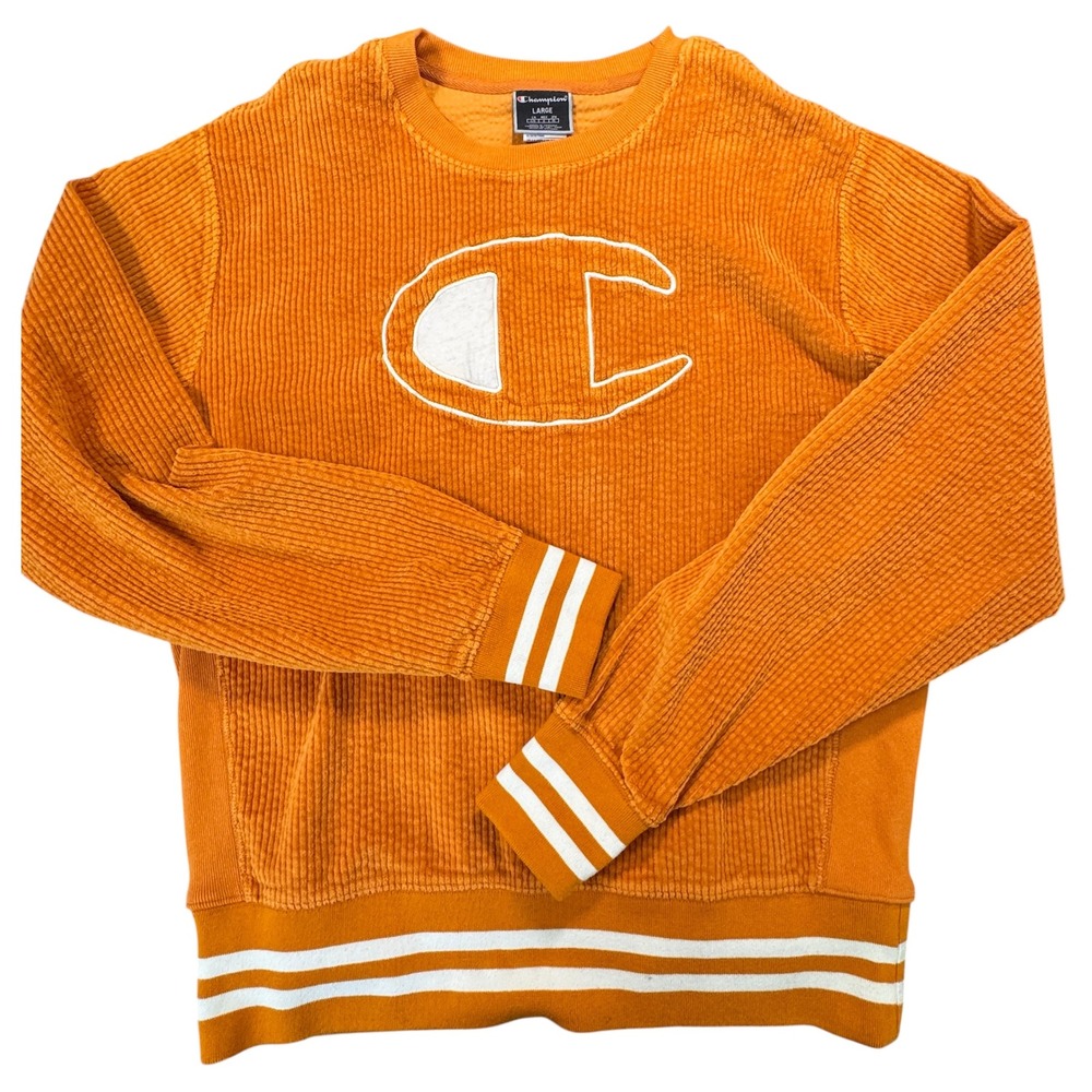Champion Life Burnt Orange Corduroy Big C Status Gold Logo Crewneck Sweatshirt L